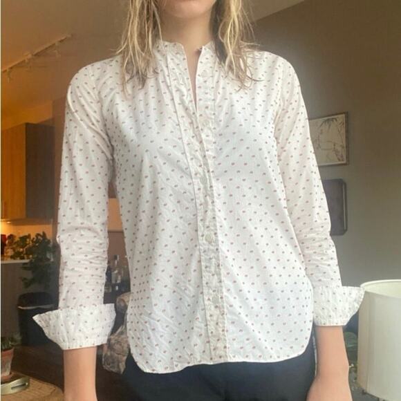 Helmut Lang Womens Button Cotton Up Blouse Cream White Stripe Red Fil Coupe Dots - Picture 11 of 11